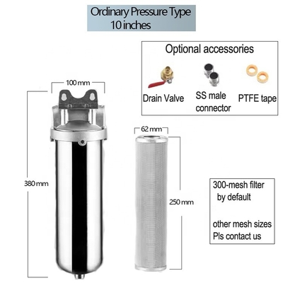 Sistema de filtragem de água robusto sistema de pré-filtragem doméstica de aço inoxidável pré-filtro de 10 polegadas para água limpa e segura